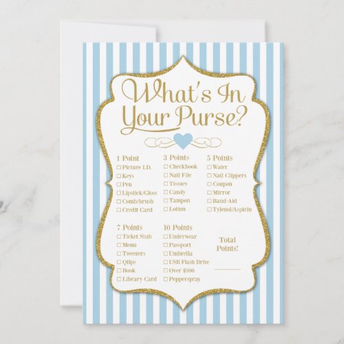 Whats In Your Purse Game Blue Gold Shower