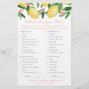 What's In Your Purse Game Card For Lemons Shower Flyer