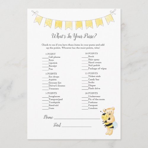 Whats In Your Purse Game Girl Teddy Bear Card