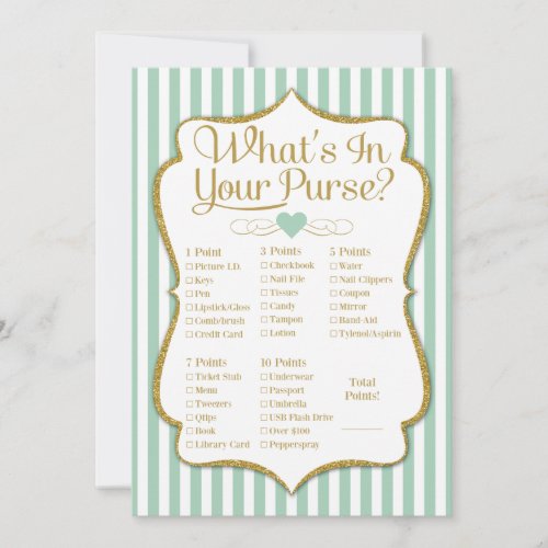 Whats In Your Purse Game Mint Green Gold Shower