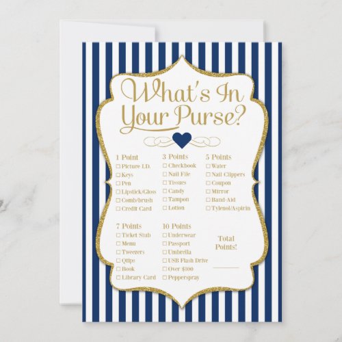 Whats In Your Purse Game Navy Blue Gold Shower