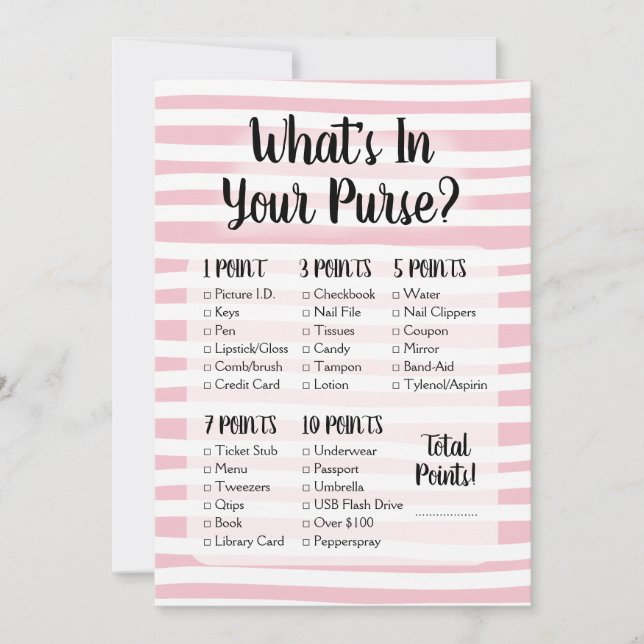 What's In Your Purse Game Pink White Shower (Front)