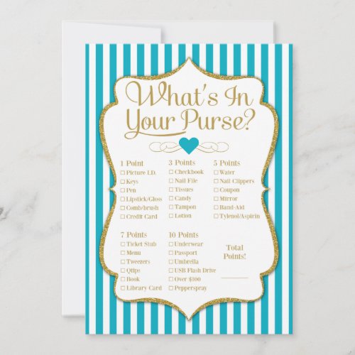 Whats In Your Purse Game Turquoise Gold Shower