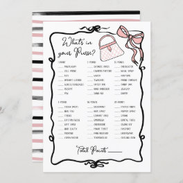 What's in Your Purse Hand Drawn Bow Bridal game Invitation