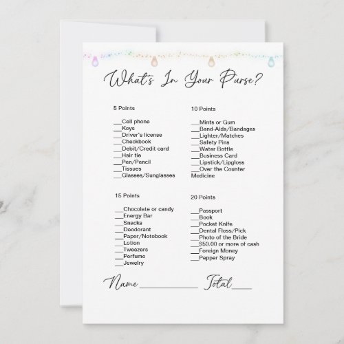 Whats In Your Purse Hanging Lights Bridal Shower Invitation
