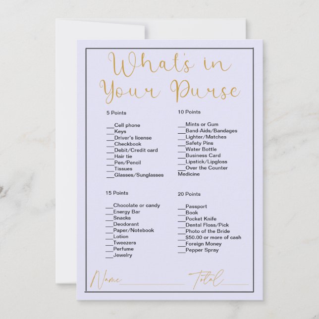 What's In Your Purse Lavender Bridal Shower Invitation (Front)