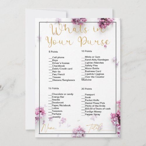 Whats In Your Purse Lavender Floral Bridal Shower Invitation