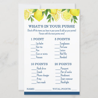 What's in Your Purse Lemon Bridal Shower Game