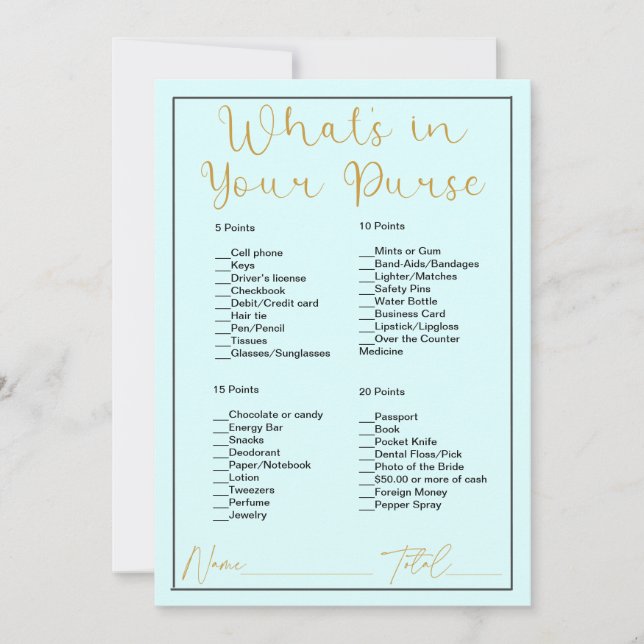 What's In Your Purse Light Cyan Blue Bridal Shower Invitation (Front)