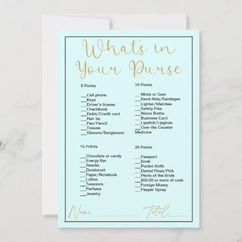 Whats In Your Purse Light Cyan Blue Bridal Shower Invitation