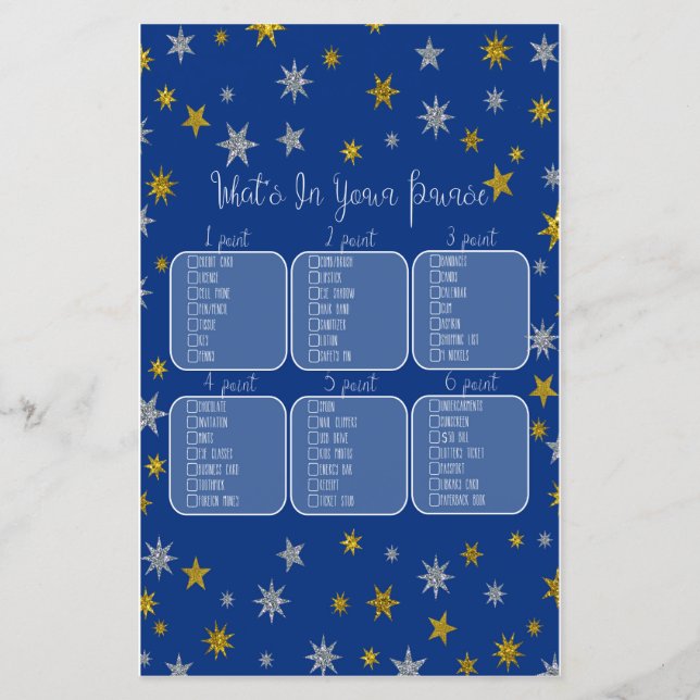 What's in your purse little star baby shower game (Front)