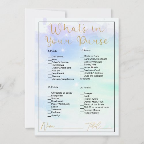 Whats In Your Purse Pastel Clouds Bridal Shower Invitation