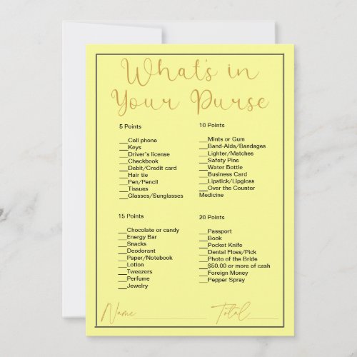 Whats In Your Purse Pastel Yellow Bridal Shower Invitation