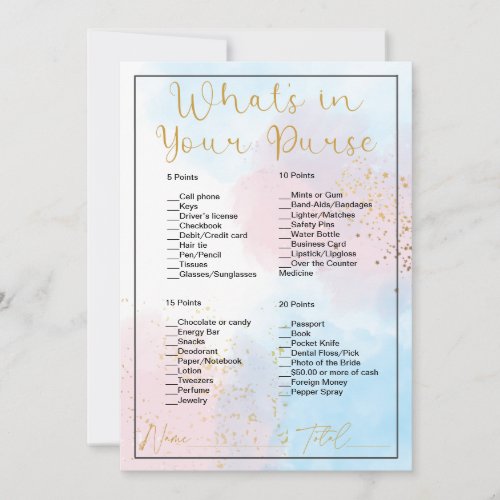 Whats In Your Purse Pink  Blue Bridal Shower Invitation