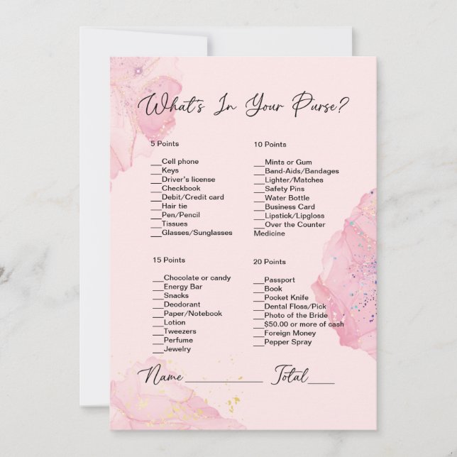 What's In Your Purse Pink & Blush Bridal Shower Invitation (Front)