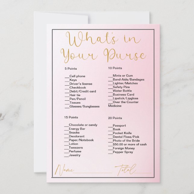 What's In Your Purse Pink Ombre Bridal Shower Invitation (Front)