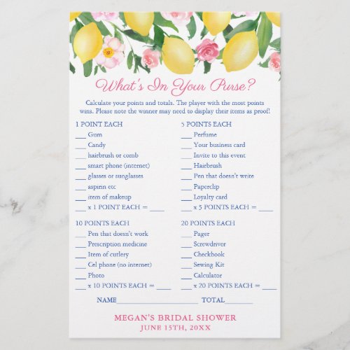 Whats In Your Purse Positano Lemons Game Card Flyer