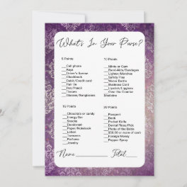 What's In Your Purse Purple Damask Bridal Shower Invitation