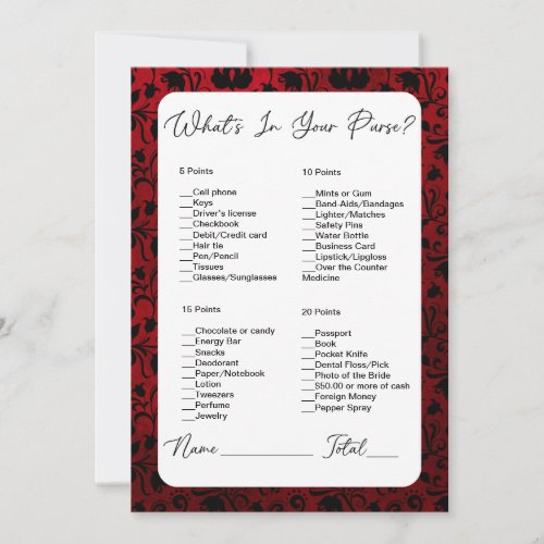 Whats In Your Purse Red Victorian Bridal Shower Invitation