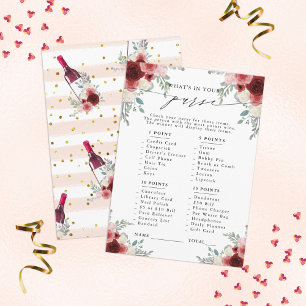What's In Your Purse? Red Wine Floral Party Game Enclosure Card
