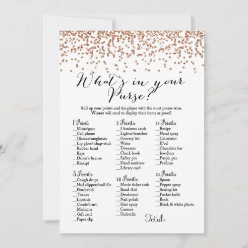 Whats in your purse rose Bridal Shower Game 5x7 Invitation