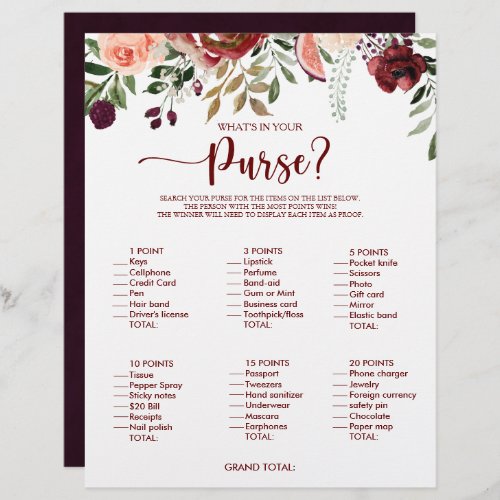 Whats in your Purse Rustic Bridal Shower Game