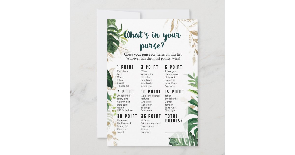What's in your purse Safari Baby Shower Game Invitation