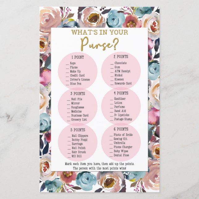 What's In Your Purse Shower Game, Shower Games (Front)