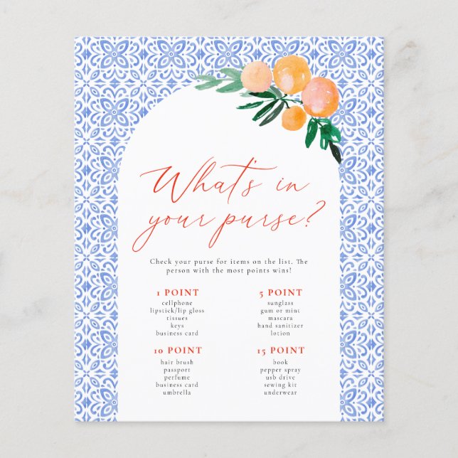 What's in your purse Spritz Bridal Shower Game (Front)