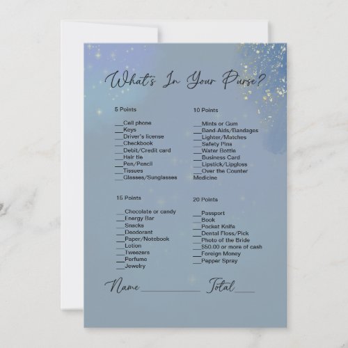 Whats In Your Purse Steel Blue Bridal Shower Invitation