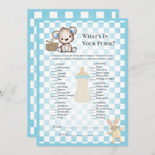 Whats In Your Purse Teddy Bear Picnic Game Card