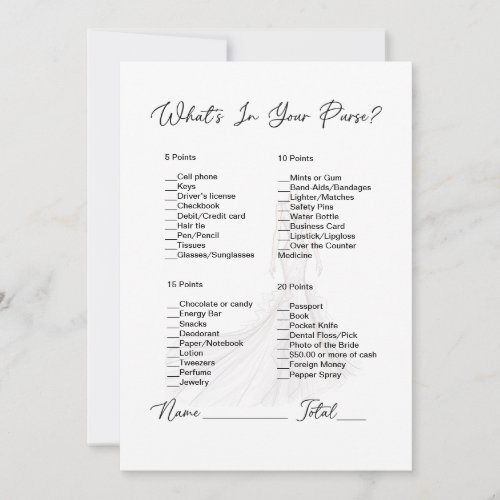 Whats In Your Purse Wedding Dress Bridal Shower Invitation