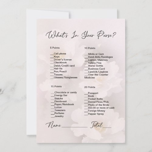 Whats In Your Purse White Floral Bridal Shower Invitation