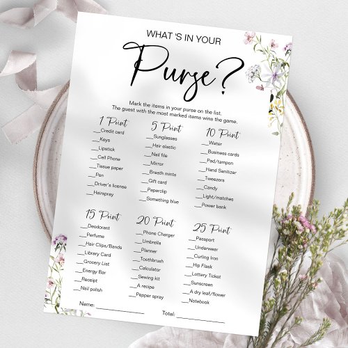 Whats In Your Purse Wildflower Bridal Shower Game Invitation