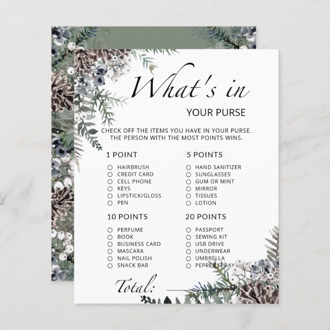 What's in your purse winter baby shower game (Front/Back)