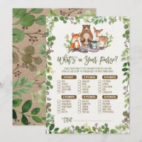Whats in Your Purse Woodland Baby Shower Game Card