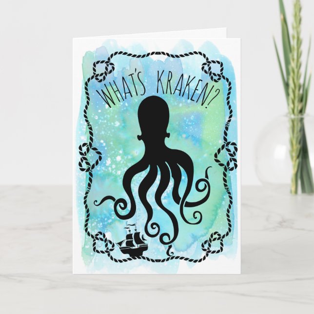 Whats Kraken Cute Nautical Pun | Hello Missing You Card (Front)
