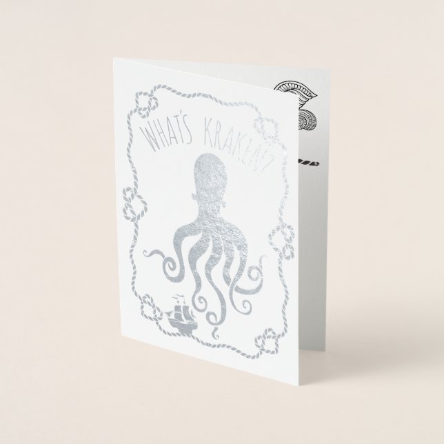 Whats Kraken Funny Nautical Pun | Missing You Foil Card (Front)