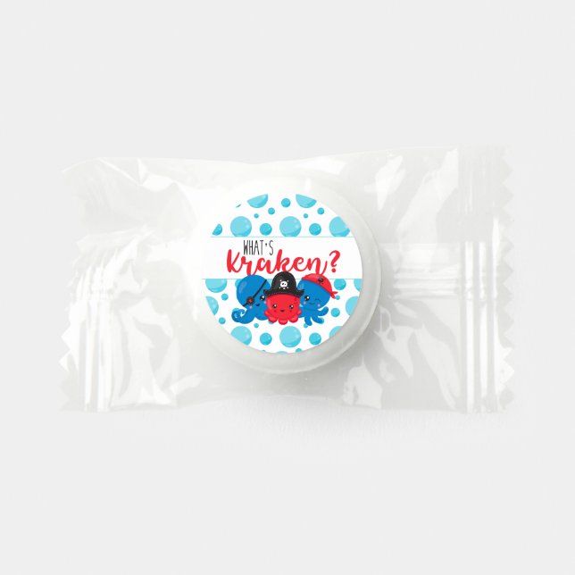 "What's Kraken" Octopus Pirate Children's Birthday Life Saver® Mints (Front)