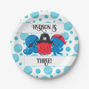 "What's Kraken" Octopus Pirate Children's Birthday Paper Plates