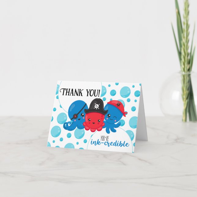 "What's Kraken" Octopus Pirate Children's Birthday Thank You Card (Front)
