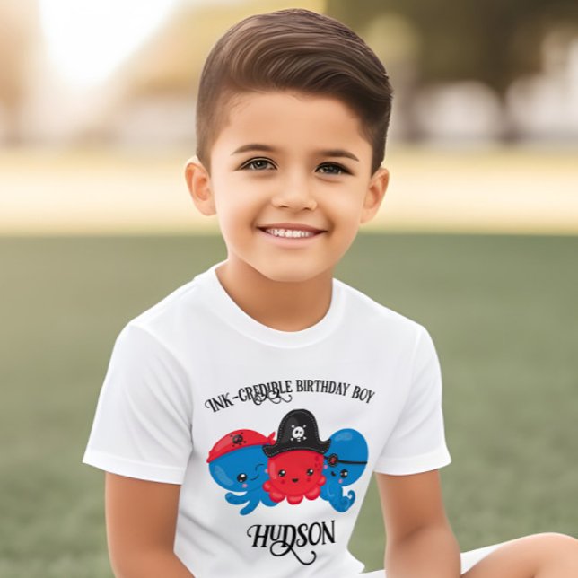 "What's Kraken" Octopus Pirate Children's Birthday Toddler T-shirt ("ink-credible" birthday boy custom t-shirt with pirate octopus theme)