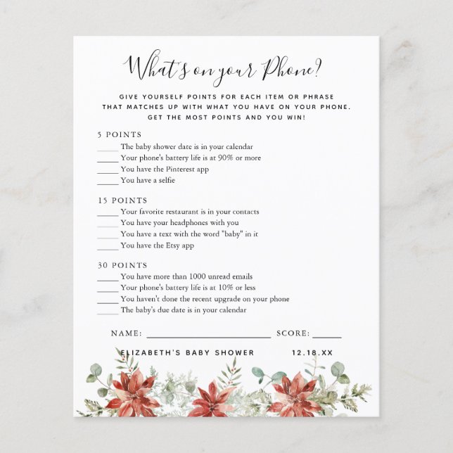 What's On Your Phone | Baby Shower Game (Front)