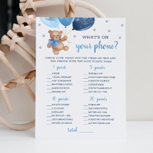 What's On Your Phone Baby Shower Teddy Bear Card
