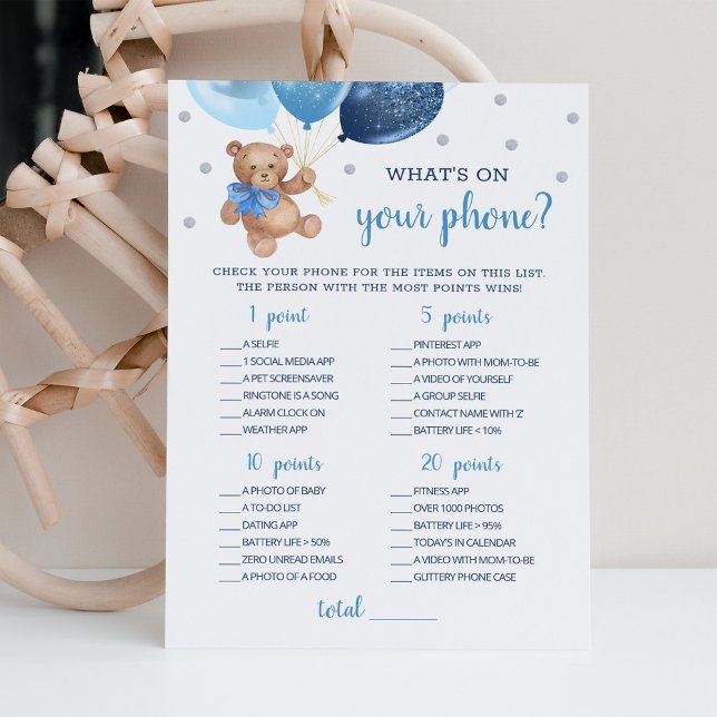 What's On Your Phone Baby Shower Teddy Bear Card (Creator Uploaded)