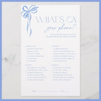 What's On Your Phone Blue Bow Bridal Shower Game