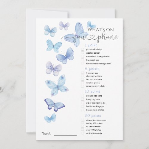 Whats on Your Phone Blue Butterflies Game Invitation