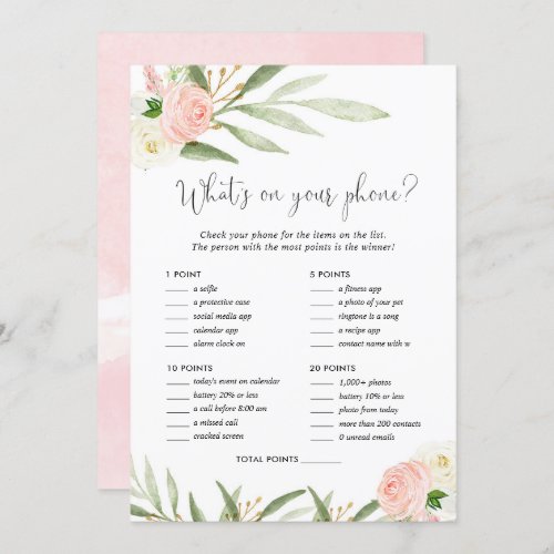 Whats on your phone bridal baby shower game pink invitation