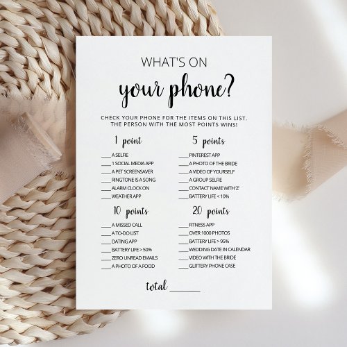 Whats on your phone Bridal Shower Editable Card