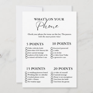 What's on Your Phone bridal shower game card